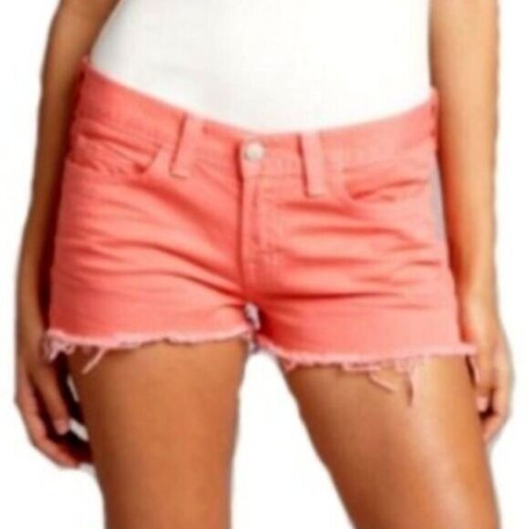 J BRAND Cut-off Short Fringe Hem Coral Neon Sz 27 - Picture 1 of 11